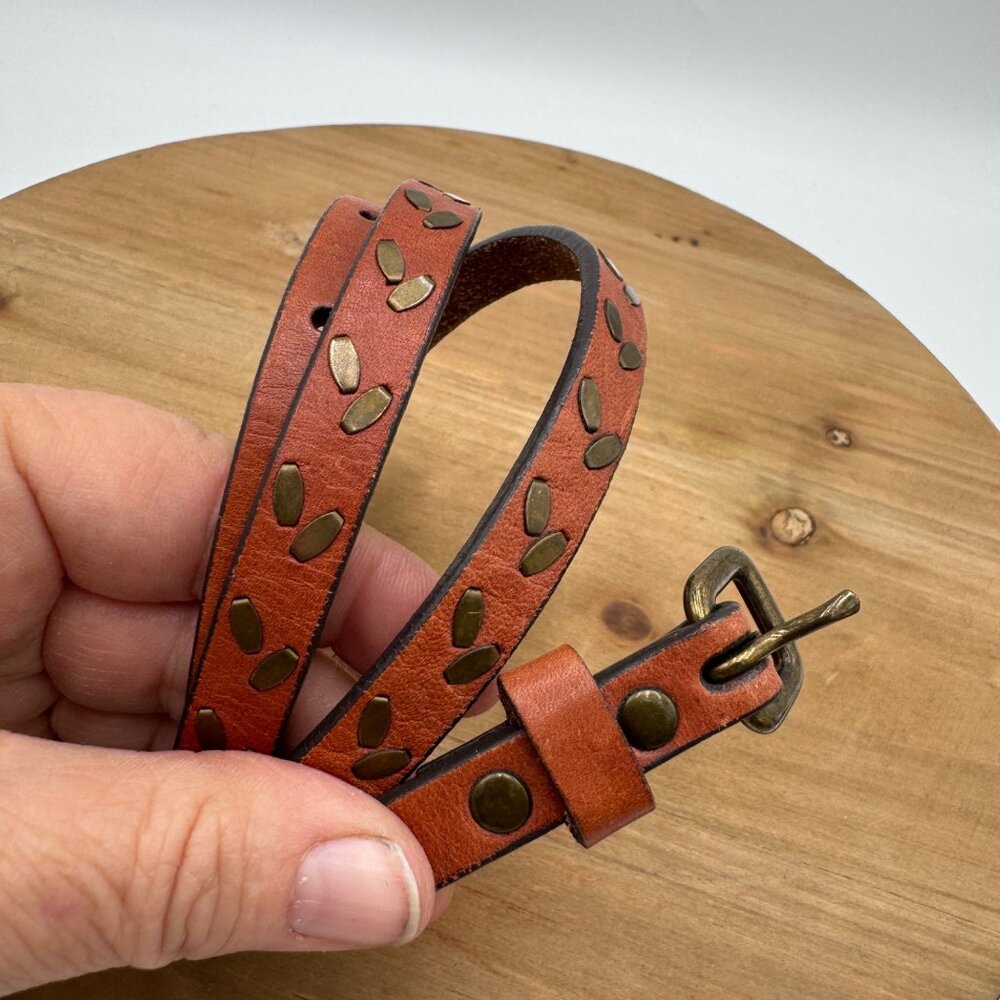 American Eagle Brown Leather Belt With Brass Stud Details & Buckle